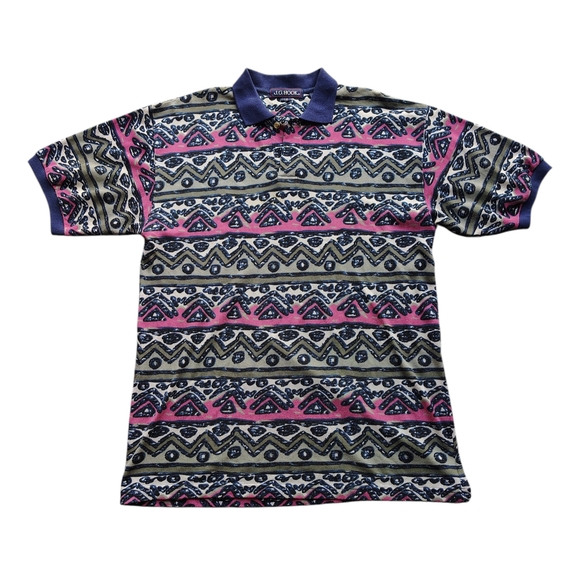 Jg Hook Other - Vintage JG Hook Polo Shirt Mens Large Purple Pink Aztec Geometric Cotton 90s